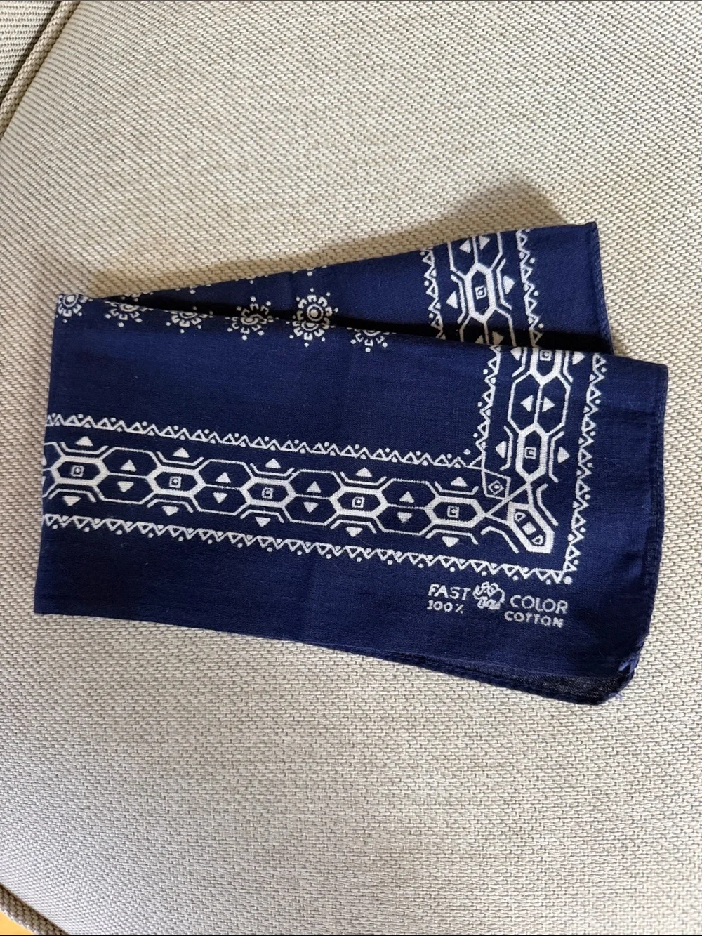 Vintage Elephant Brand Fast Color Navy Blue Bandana 100% Cotton Geometric Flower